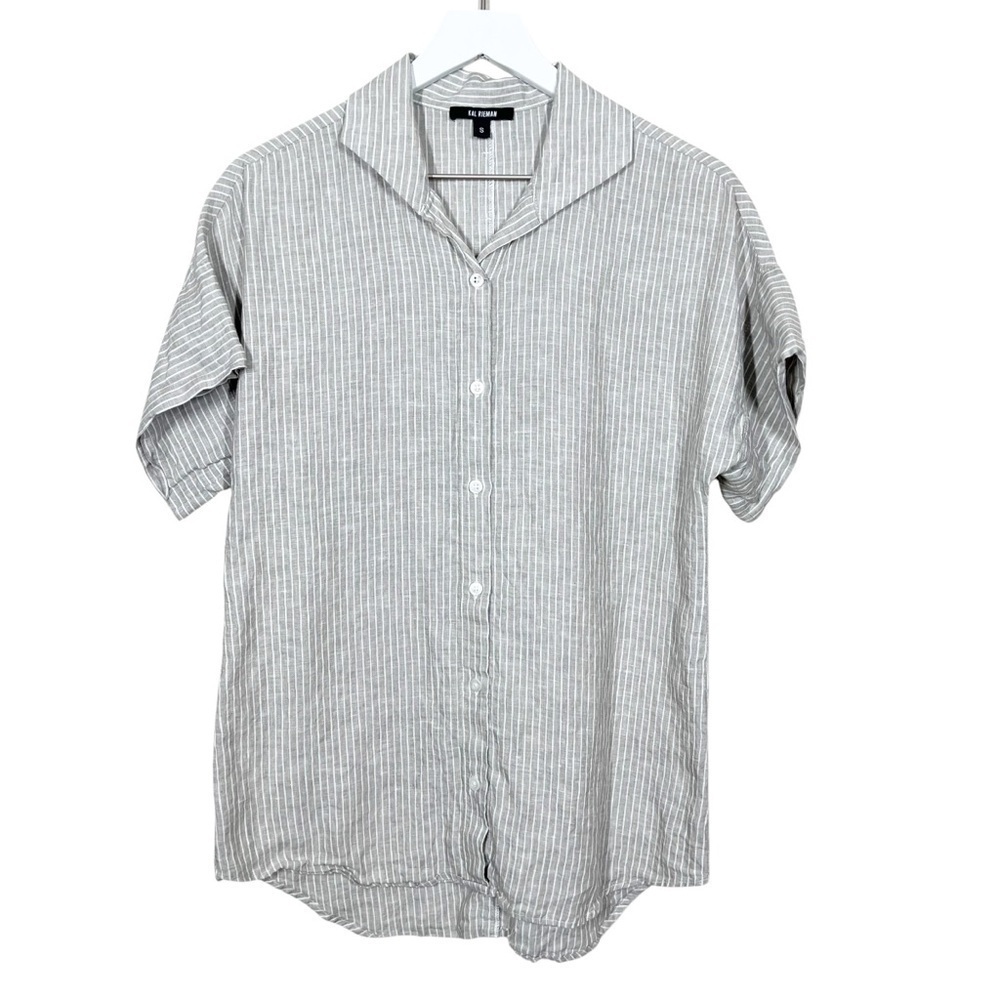 Kal Rieman Womens Stripe Linen Button Up Short Sleeve Shirt Size Small